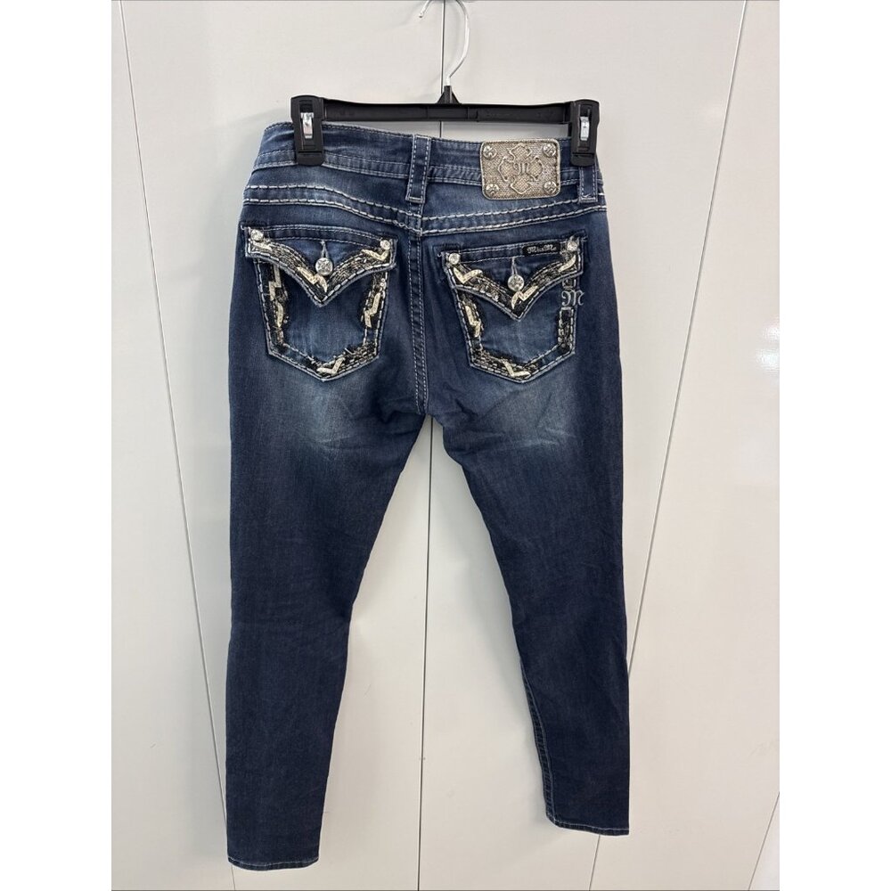 Miss Me Jeans Size 27 Fleur De Lis Rhinestone Signature Skinny Low Rise